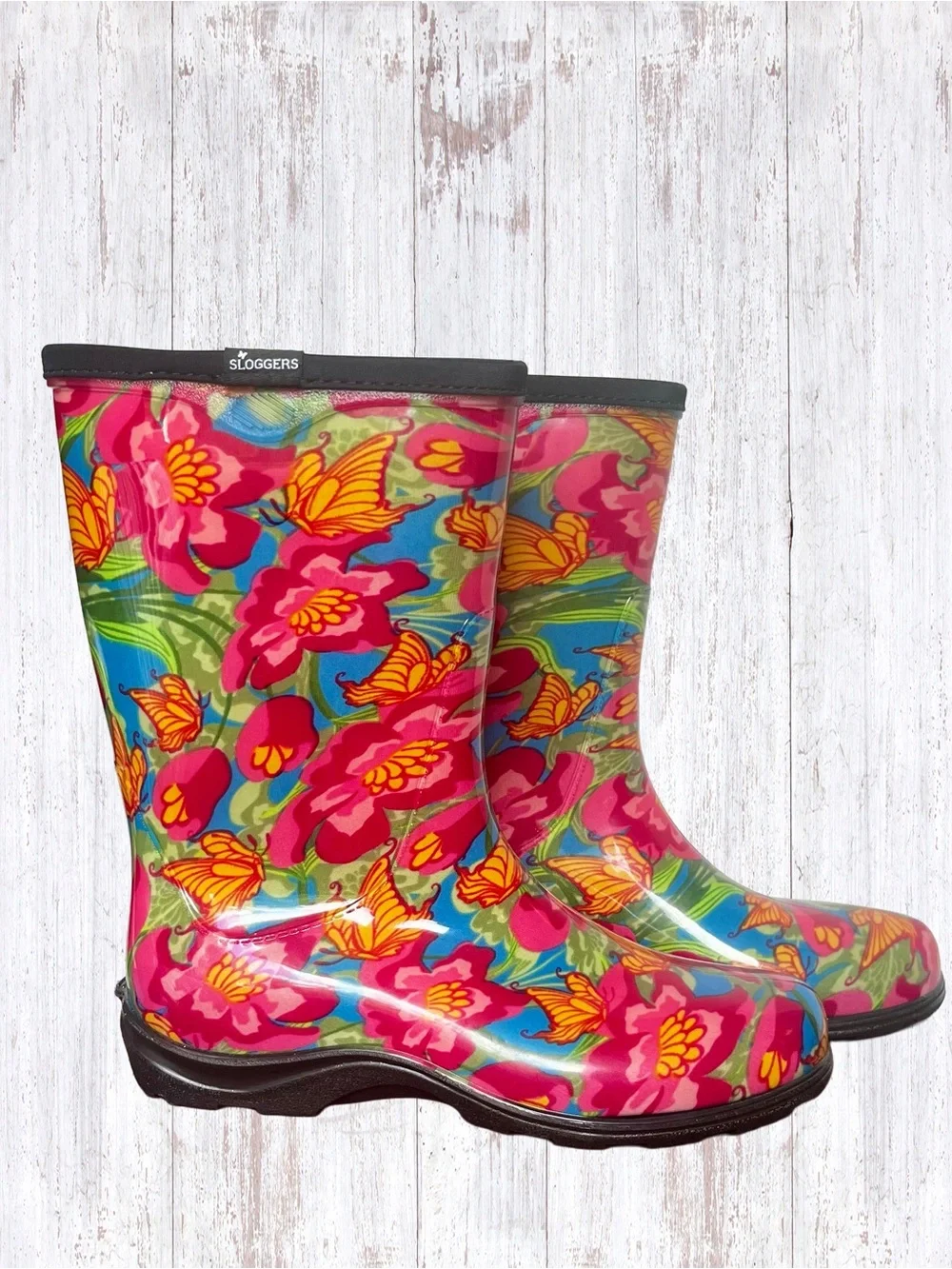 EUC Sloggers Women’s Mid-Calf 10” Pink Floral Rain/Garden Waterproof Boots Sz 9